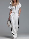 Casual And Comfortable Hooded Zip-up Short-sleeved Jumpsuit