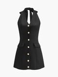 Button Front Halter Jumpsuit