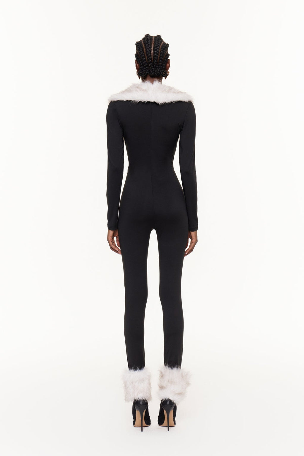 Eileifr Plunge Faux Fur Jumpsuit
