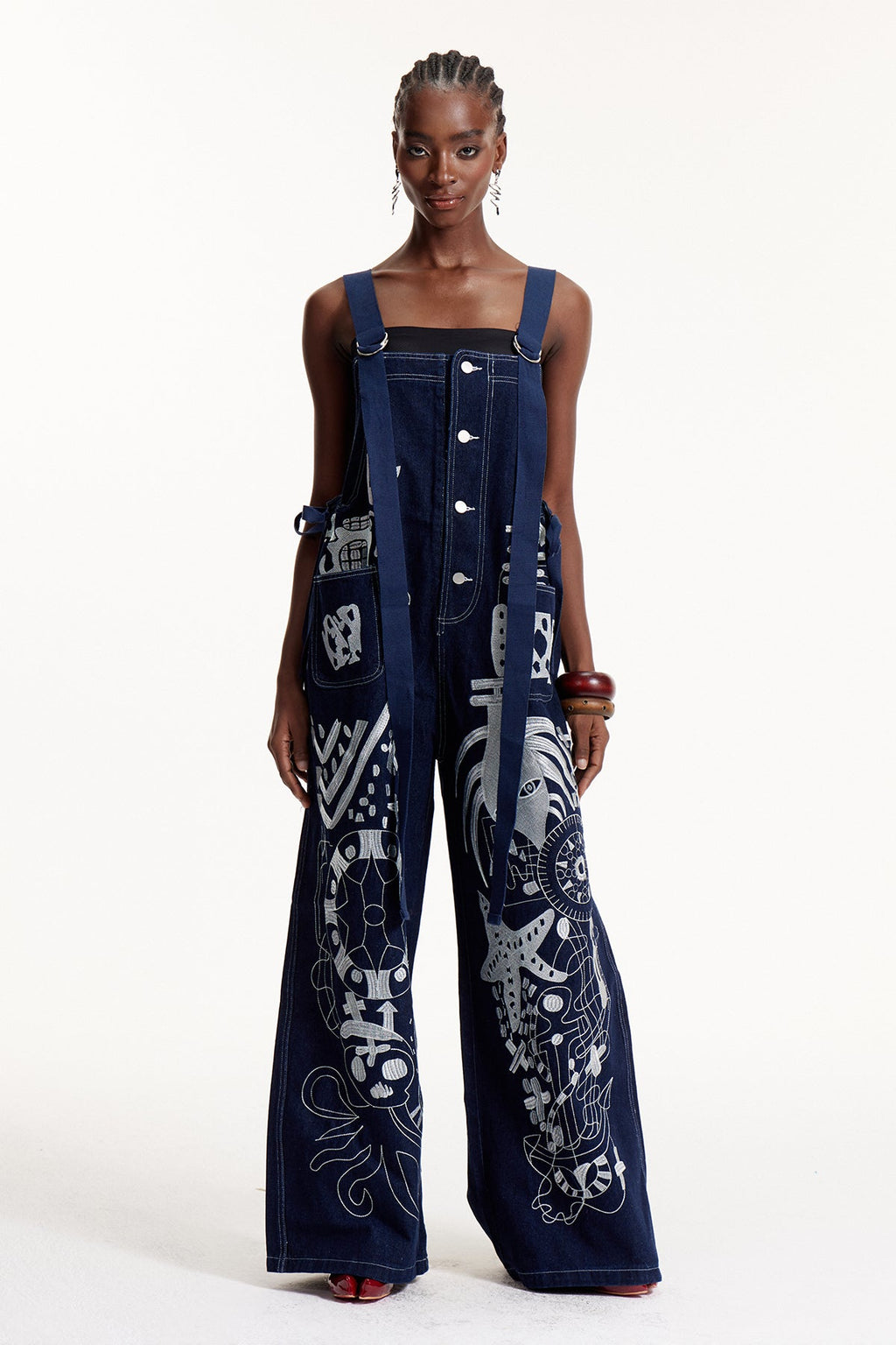 Elric Embroidered Denim Overalls