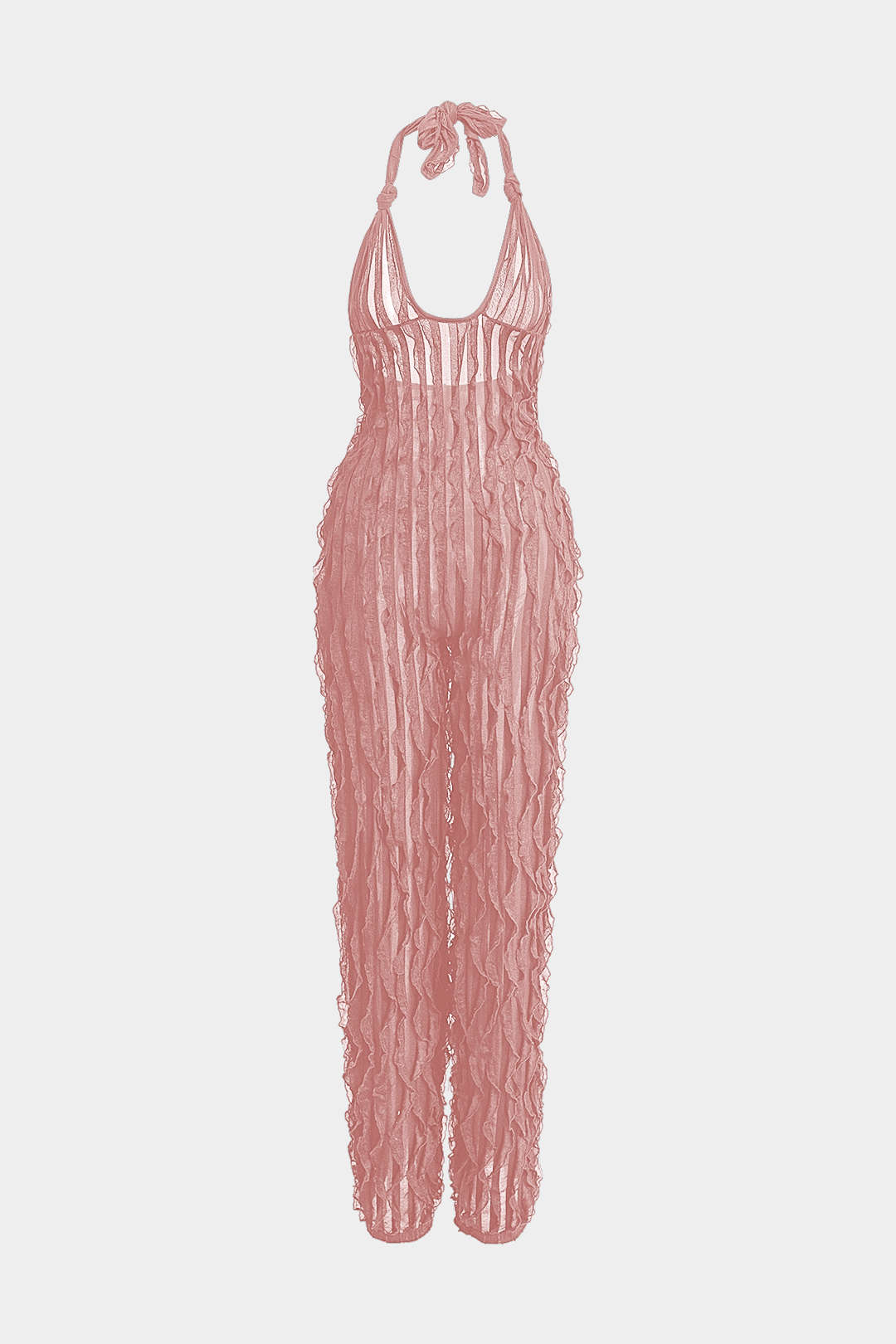Ruffle Knot Halter Backless Jumpsuit